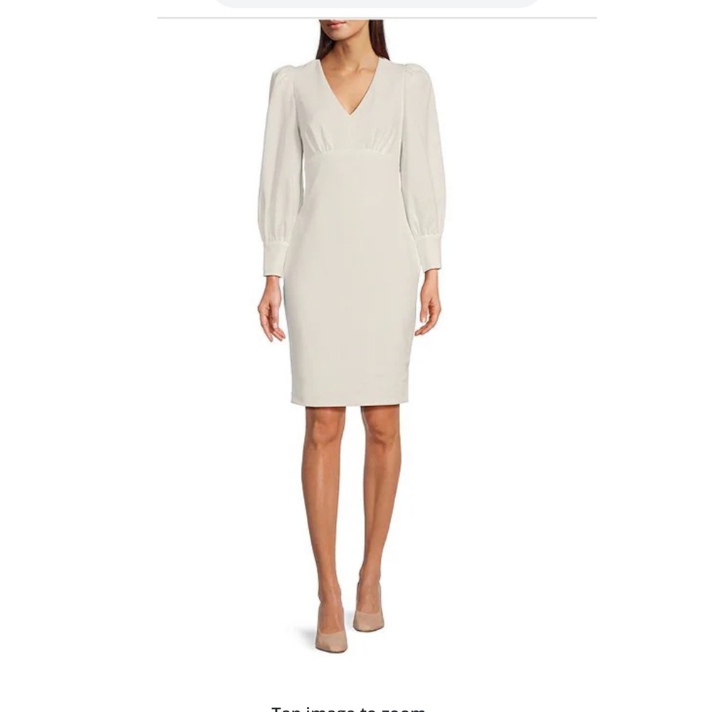 EXCELLENT CONDITION CALVIN KLEIN WHITE DRESS WITH LONG BISHOP SLEEVES